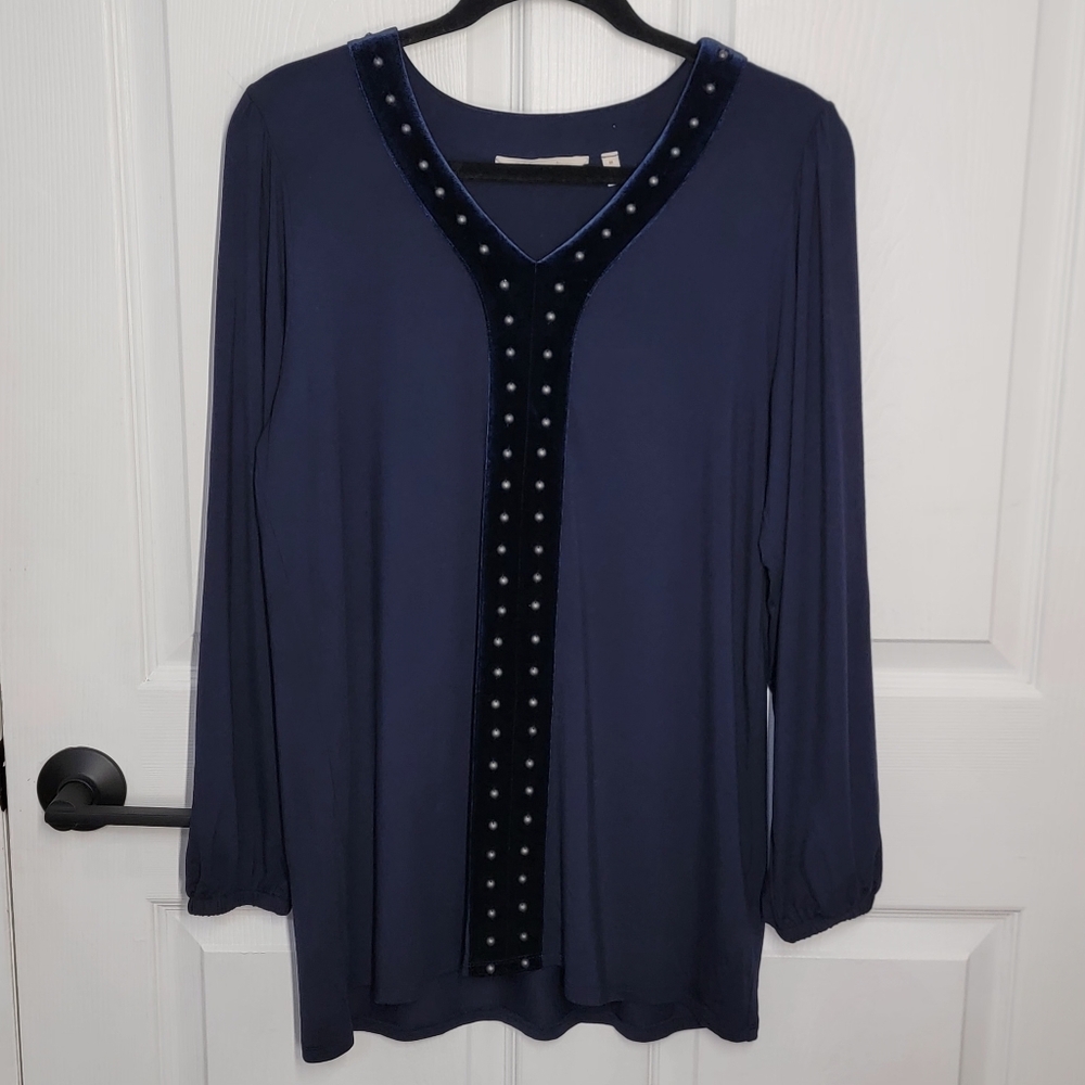 Soft Surroundings Adornment Top With Velvet Trim
